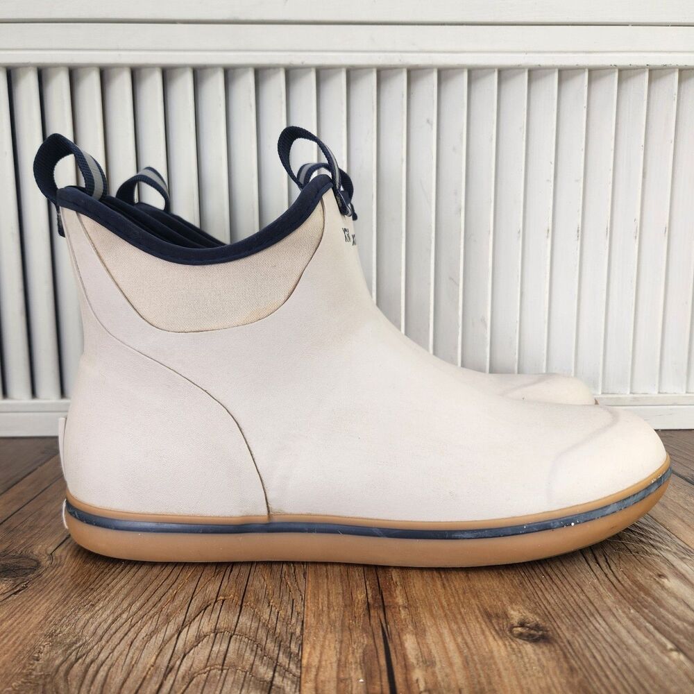 XtraTuf 6" Ankle Deck Boots Mens Sz 11 M Ivory Navy Rubber Fishing Boat XMAB100